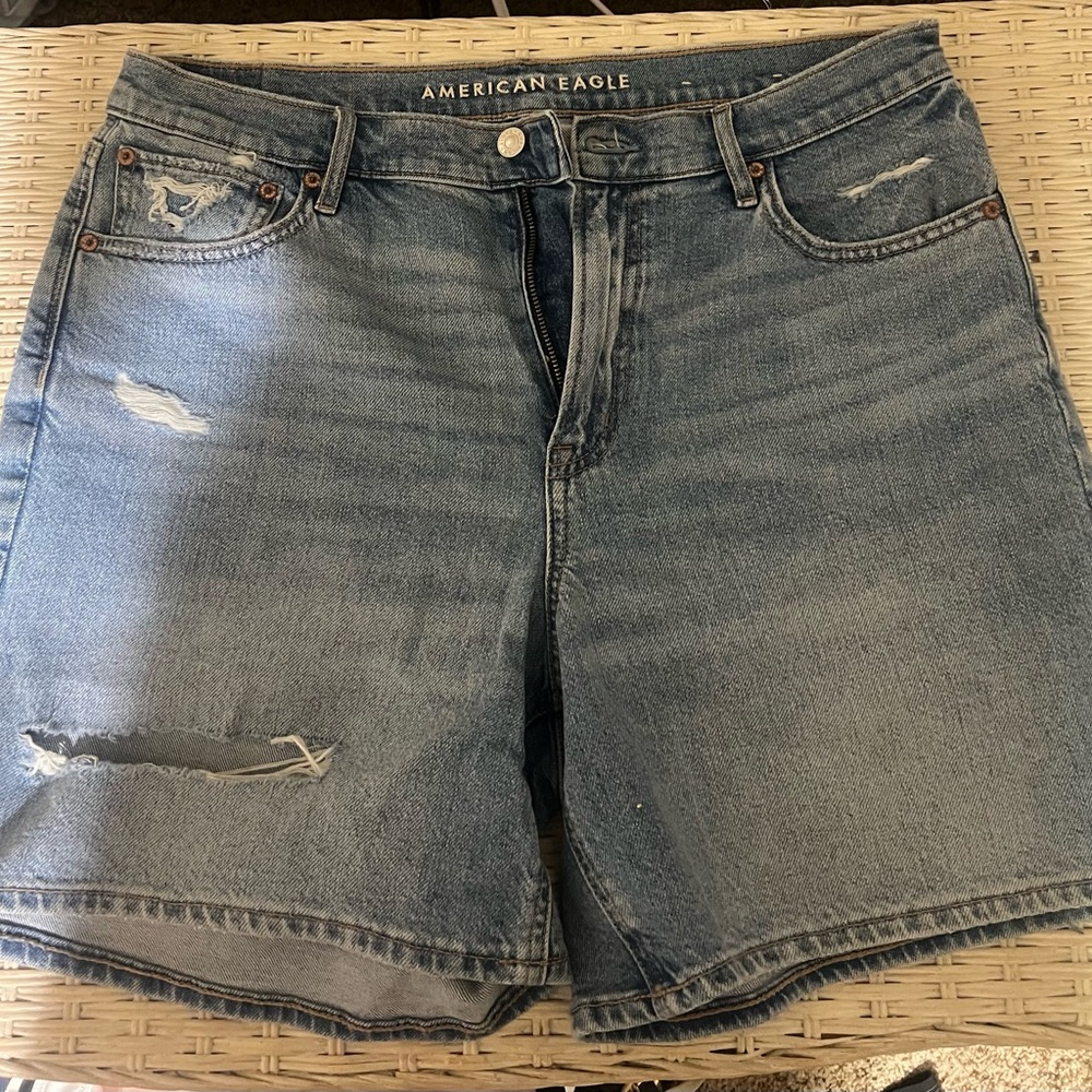 American Eagle Outfitters Women's Distressed Light Blue Denim Shorts